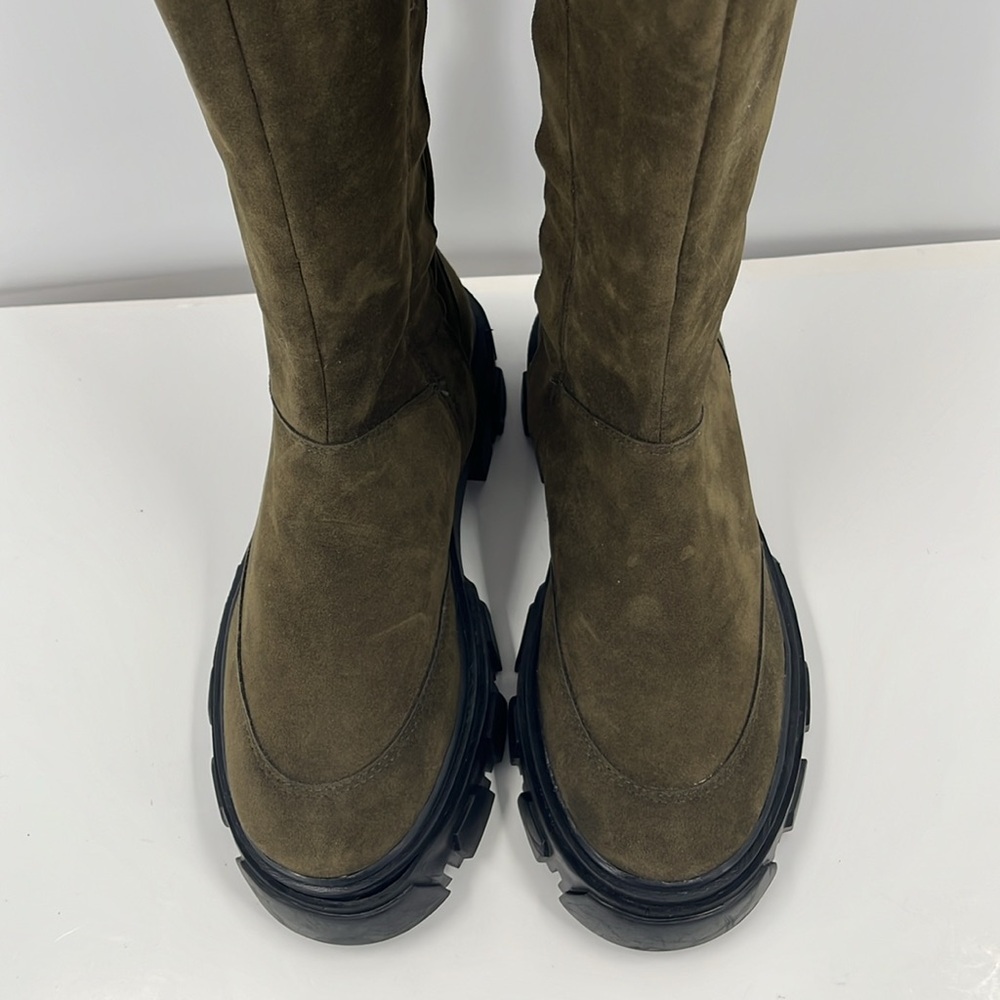 New Farm Rio Army Green Long Suede Boots Vegan Lug Sole Knee High Platform 9 - Picture 5 of 14